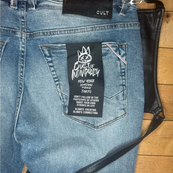 CULT OF INDIVIDUALITY PUNK SUPER SKINNY MOTO JEAN MEN'S -STOKE size 38
